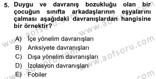 Bakıma Gereksinimi Olan Engelli Bireyler 2 Dersi 2025 - 2026 Yılı (Vize) Ara Sınav Soruları 5. Soru
