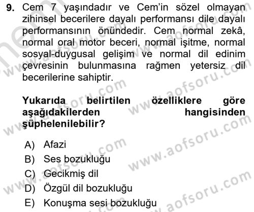 Bakıma Gereksinimi Olan Engelli Bireyler 2 Dersi 2025 - 2026 Yılı (Vize) Ara Sınav Soruları 9. Soru