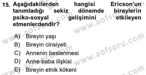 Bakıma Gereksinimi Olan Engelli Bireyler 2 Dersi 2025 - 2026 Yılı (Final) Dönem Sonu Sınav Soruları 15. Soru