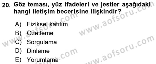 Bakıma Gereksinimi Olan Engelli Bireyler 2 Dersi 2025 - 2026 Yılı (Final) Dönem Sonu Sınav Soruları 20. Soru