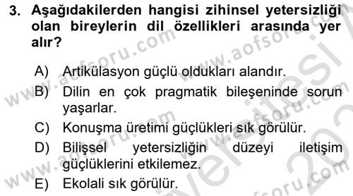 Bakıma Gereksinimi Olan Engelli Bireyler 2 Dersi 2025 - 2026 Yılı (Final) Dönem Sonu Sınav Soruları 3. Soru