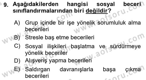 Bakıma Gereksinimi Olan Engelli Bireyler 2 Dersi 2025 - 2026 Yılı (Final) Dönem Sonu Sınav Soruları 9. Soru