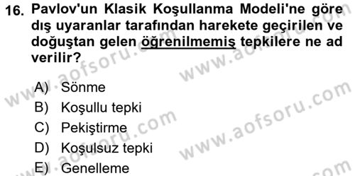 Engelli Psikolojisi Dersi 2017 - 2018 Yılı (Vize) Ara Sınav Soruları 16. Soru