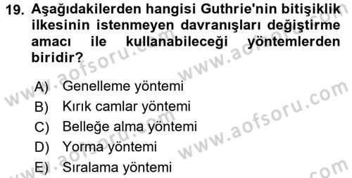 Engelli Psikolojisi Dersi 2017 - 2018 Yılı (Vize) Ara Sınav Soruları 19. Soru