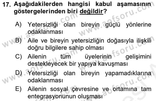 Engelli Psikolojisi Dersi 2017 - 2018 Yılı (Final) Dönem Sonu Sınav Soruları 17. Soru