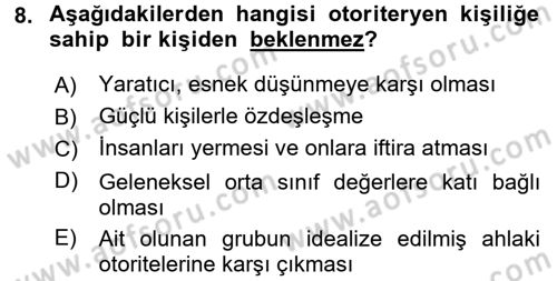 Engelli Psikolojisi Dersi 2017 - 2018 Yılı (Final) Dönem Sonu Sınav Soruları 8. Soru