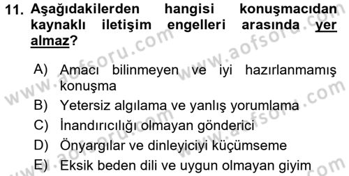 Engelli Bakımı ve Rehabilitasyonunu Planlama Dersi 2017 - 2018 Yılı (Vize) Ara Sınav Soruları 11. Soru