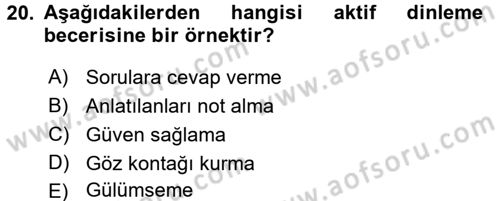 Engelli Bakımı ve Rehabilitasyonunu Planlama Dersi 2017 - 2018 Yılı (Vize) Ara Sınav Soruları 20. Soru