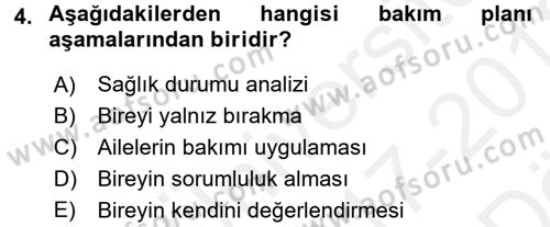 Engelli Bakımı ve Rehabilitasyonunu Planlama Dersi 2017 - 2018 Yılı (Vize) Ara Sınav Soruları 4. Soru