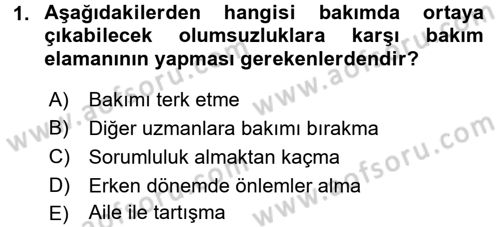 Engelli Bakımı ve Rehabilitasyonunu Planlama Dersi 2017 - 2018 Yılı (Final) Dönem Sonu Sınav Soruları 1. Soru