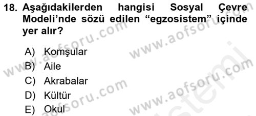Engelli Bakımı ve Rehabilitasyonunu Planlama Dersi 2018 - 2019 Yılı (Vize) Ara Sınav Soruları 18. Soru
