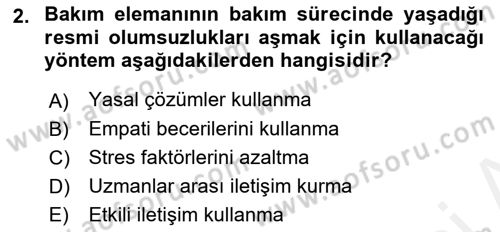 Engelli Bakımı ve Rehabilitasyonunu Planlama Dersi 2018 - 2019 Yılı (Vize) Ara Sınav Soruları 2. Soru