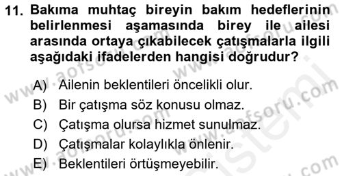 Engelli Bakımı ve Rehabilitasyonunu Planlama Dersi 2018 - 2019 Yılı (Final) Dönem Sonu Sınav Soruları 11. Soru