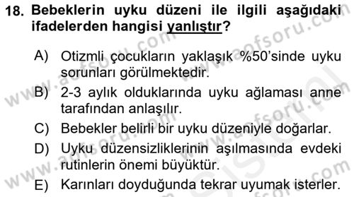 Engelli Bakımı ve Rehabilitasyonunu Planlama Dersi 2018 - 2019 Yılı (Final) Dönem Sonu Sınavı 18. Soru