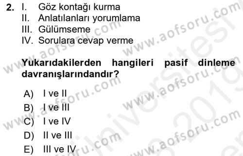 Engelli Bakımı ve Rehabilitasyonunu Planlama Dersi 2018 - 2019 Yılı (Final) Dönem Sonu Sınav Soruları 2. Soru