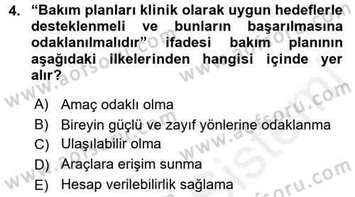 Engelli Bakımı ve Rehabilitasyonunu Planlama Dersi 2018 - 2019 Yılı (Final) Dönem Sonu Sınav Soruları 4. Soru