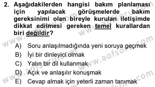 Engelli Bakımı ve Rehabilitasyonunu Planlama Dersi 2020 - 2021 Yılı Yaz Okulu Sınav Soruları 2. Soru