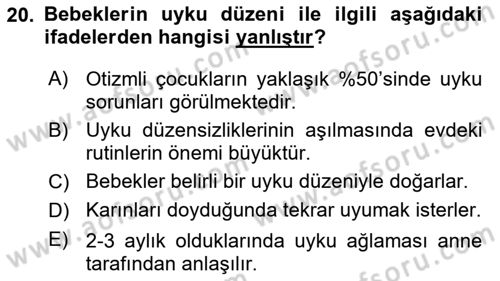 Engelli Bakımı ve Rehabilitasyonunu Planlama Dersi 2020 - 2021 Yılı Yaz Okulu Sınav Soruları 20. Soru
