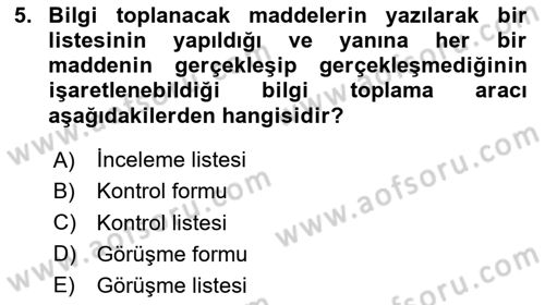 Engelli Bakımı ve Rehabilitasyonunu Planlama Dersi 2020 - 2021 Yılı Yaz Okulu Sınav Soruları 5. Soru