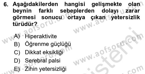Engelli Bakımı ve Rehabilitasyonunu Planlama Dersi 2020 - 2021 Yılı Yaz Okulu Sınav Soruları 6. Soru