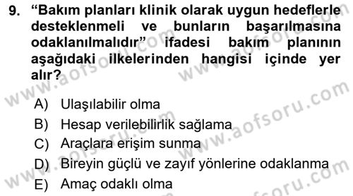 Engelli Bakımı ve Rehabilitasyonunu Planlama Dersi 2020 - 2021 Yılı Yaz Okulu Sınav Soruları 9. Soru