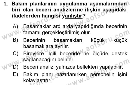 Engelli Bakımı ve Rehabilitasyonunu Planlama Dersi 2021 - 2022 Yılı (Final) Dönem Sonu Sınav Soruları 1. Soru