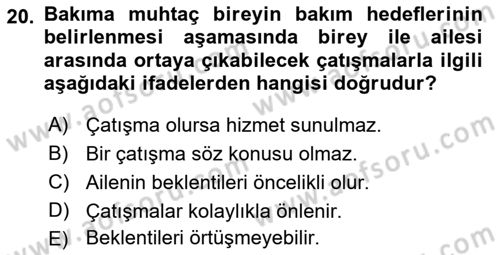 Engelli Bakımı ve Rehabilitasyonunu Planlama Dersi 2021 - 2022 Yılı (Final) Dönem Sonu Sınav Soruları 20. Soru