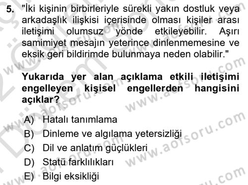 Engelli Bakımı ve Rehabilitasyonunu Planlama Dersi 2021 - 2022 Yılı (Final) Dönem Sonu Sınav Soruları 5. Soru