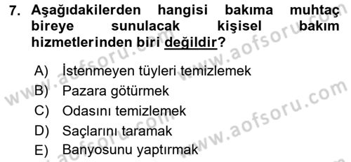 Engelli Bakımı ve Rehabilitasyonunu Planlama Dersi 2021 - 2022 Yılı (Final) Dönem Sonu Sınav Soruları 7. Soru