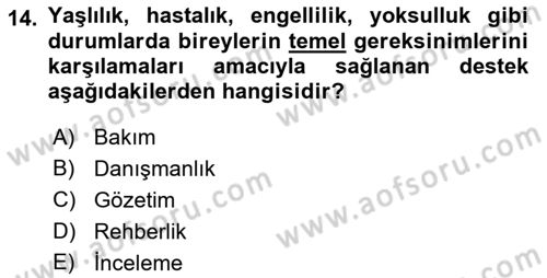 Engelli Bakımı ve Rehabilitasyonunu Planlama Dersi 2021 - 2022 Yılı Yaz Okulu Sınav Soruları 14. Soru