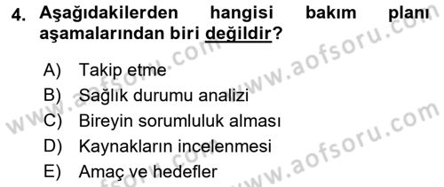 Engelli Bakımı ve Rehabilitasyonunu Planlama Dersi 2021 - 2022 Yılı Yaz Okulu Sınav Soruları 4. Soru