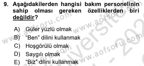Engelli Bakımı ve Rehabilitasyonunu Planlama Dersi 2021 - 2022 Yılı Yaz Okulu Sınav Soruları 9. Soru
