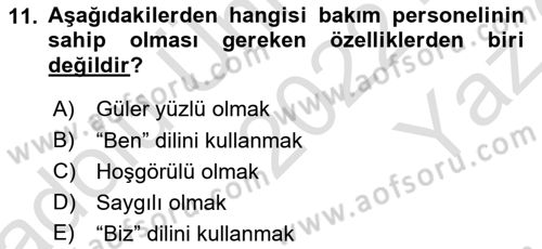 Engelli Bakımı ve Rehabilitasyonunu Planlama Dersi 2022 - 2023 Yılı Yaz Okulu Sınav Soruları 11. Soru