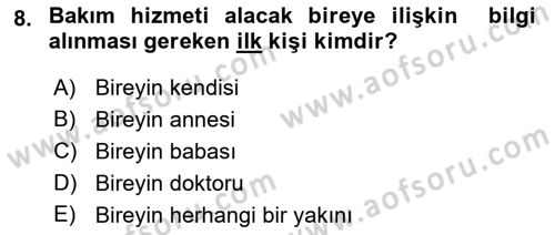 Engelli Bakımı ve Rehabilitasyonunu Planlama Dersi 2022 - 2023 Yılı Yaz Okulu Sınav Soruları 8. Soru