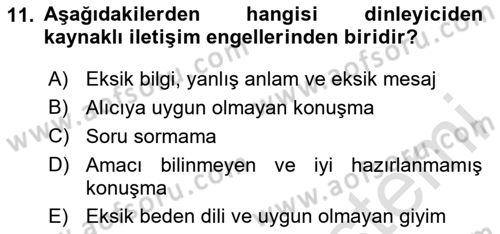 Engelli Bakımı ve Rehabilitasyonunu Planlama Dersi 2023 - 2024 Yılı (Vize) Ara Sınav Soruları 11. Soru