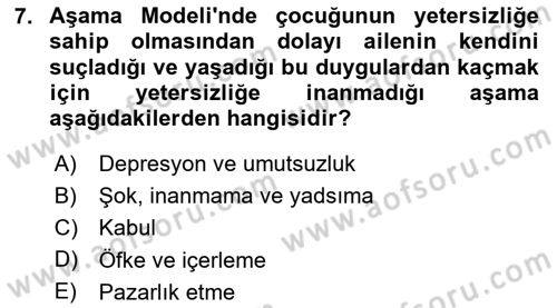 Engelli Bakımı ve Rehabilitasyonunu Planlama Dersi 2023 - 2024 Yılı (Vize) Ara Sınav Soruları 7. Soru