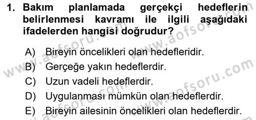 Engelli Bakımı ve Rehabilitasyonunu Planlama Dersi 2023 - 2024 Yılı (Final) Dönem Sonu Sınav Soruları 1. Soru
