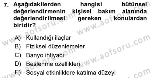 Engelli Bakımı ve Rehabilitasyonunu Planlama Dersi 2023 - 2024 Yılı (Final) Dönem Sonu Sınav Soruları 7. Soru