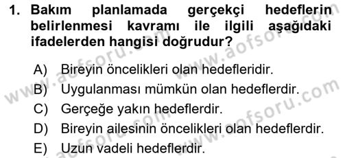 Engelli Bakımı ve Rehabilitasyonunu Planlama Dersi 2023 - 2024 Yılı Yaz Okulu Sınav Soruları 1. Soru