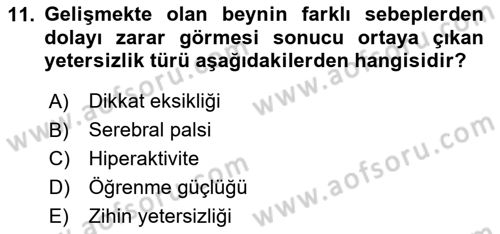 Engelli Bakımı ve Rehabilitasyonunu Planlama Dersi 2023 - 2024 Yılı Yaz Okulu Sınav Soruları 11. Soru