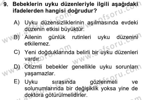 Engelli Bakımı ve Rehabilitasyonunu Planlama Dersi 2023 - 2024 Yılı Yaz Okulu Sınav Soruları 9. Soru