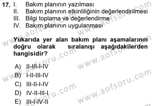 Engelli Bakımı ve Rehabilitasyonunu Planlama Dersi 2024 - 2025 Yılı (Final) Dönem Sonu Sınav Soruları 17. Soru