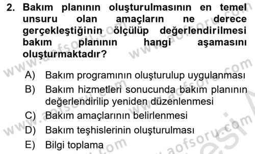 Engelli Bakımı ve Rehabilitasyonunu Planlama Dersi 2024 - 2025 Yılı (Final) Dönem Sonu Sınav Soruları 2. Soru