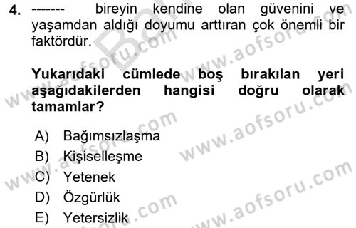 Engelli Bakımı ve Rehabilitasyonunu Planlama Dersi 2024 - 2025 Yılı (Final) Dönem Sonu Sınav Soruları 4. Soru