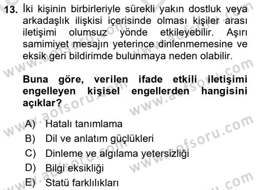 Engelli Bakımı ve Rehabilitasyonunu Planlama Dersi 2025 - 2026 Yılı (Vize) Ara Sınav Soruları 13. Soru