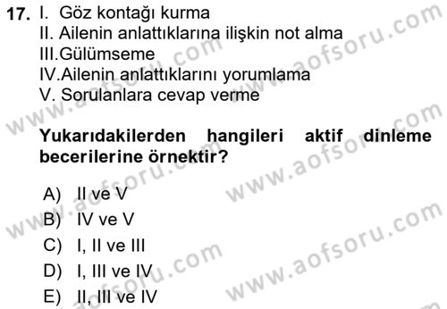 Engelli Bakımı ve Rehabilitasyonunu Planlama Dersi 2025 - 2026 Yılı (Vize) Ara Sınav Soruları 17. Soru