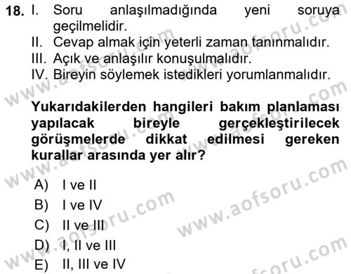 Engelli Bakımı ve Rehabilitasyonunu Planlama Dersi 2025 - 2026 Yılı (Vize) Ara Sınav Soruları 18. Soru