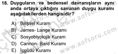 İnsan ve Davranış Dersi 2017 - 2018 Yılı (Vize) Ara Sınav Soruları 18. Soru