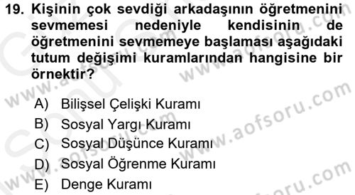 İnsan ve Davranış Dersi 2017 - 2018 Yılı (Final) Dönem Sonu Sınav Soruları 19. Soru