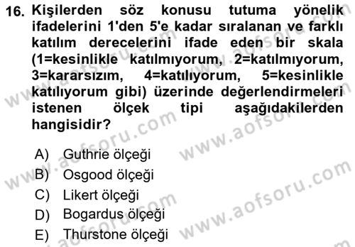 İnsan ve Davranış Dersi 2018 - 2019 Yılı 3 Ders Sınav Soruları 16. Soru